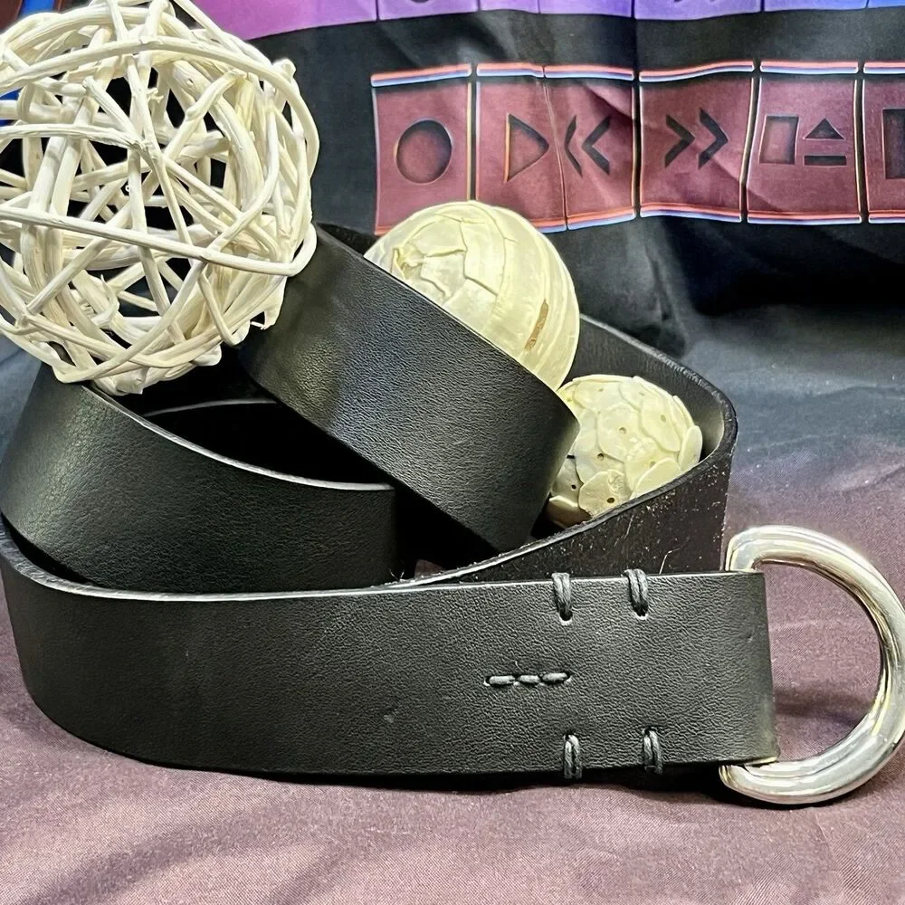 VINTAGE STRUCTURE Adjustable Belt Unisex Leather Silver Tone 33